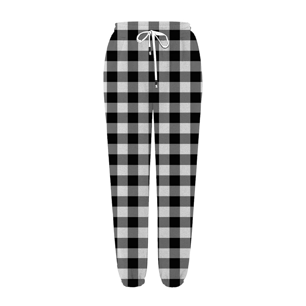 Fleece Lined Joggers Women Trendy Plaid High Rise Cinch